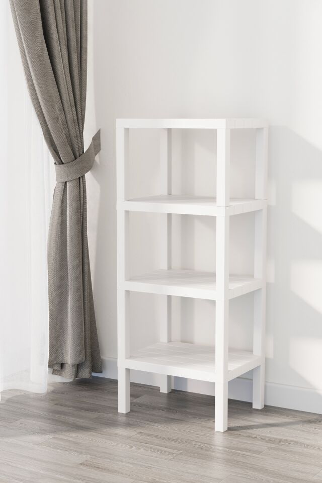 Ombeg Dekoratif 4 Katlı Plastik Çok Amaçlı Banyo Düzenleyici Saksılık Kitaplık Beyaz