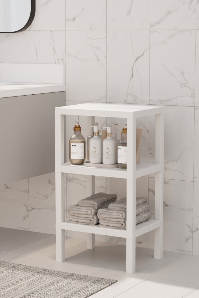 Ombeg Dekoratif 3 Katlı Plastik Çok Amaçlı Banyo Düzenleyici Saksılık Kitaplık Beyaz
