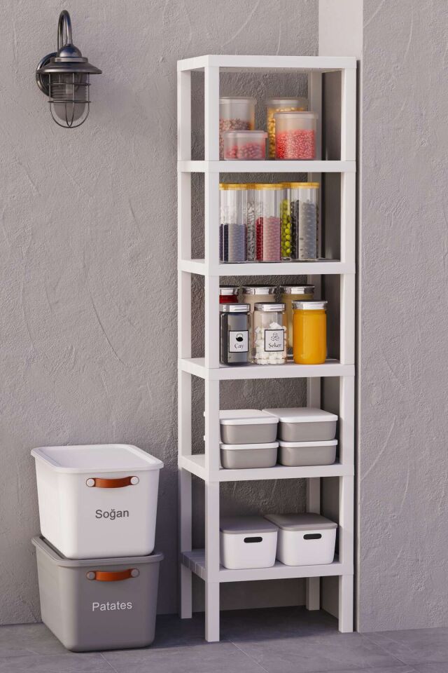 Ombeg Vesken Dekoratif 6 Bölmeli Plastik Çok Amaçlı Banyo Düzenleyici Saksılık Kitaplık Beyaz