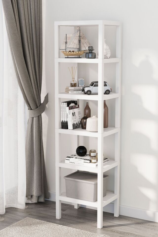 Ombeg Vesken Dekoratif 6 Bölmeli Plastik Çok Amaçlı Banyo Düzenleyici Saksılık Kitaplık Beyaz