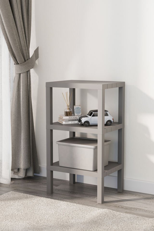 Ombeg Dekoratif (düz ) 3 Katlı Plastik Çok Amaçlı Banyo Düzenleyici Saksılık Kitaplık Antrasit