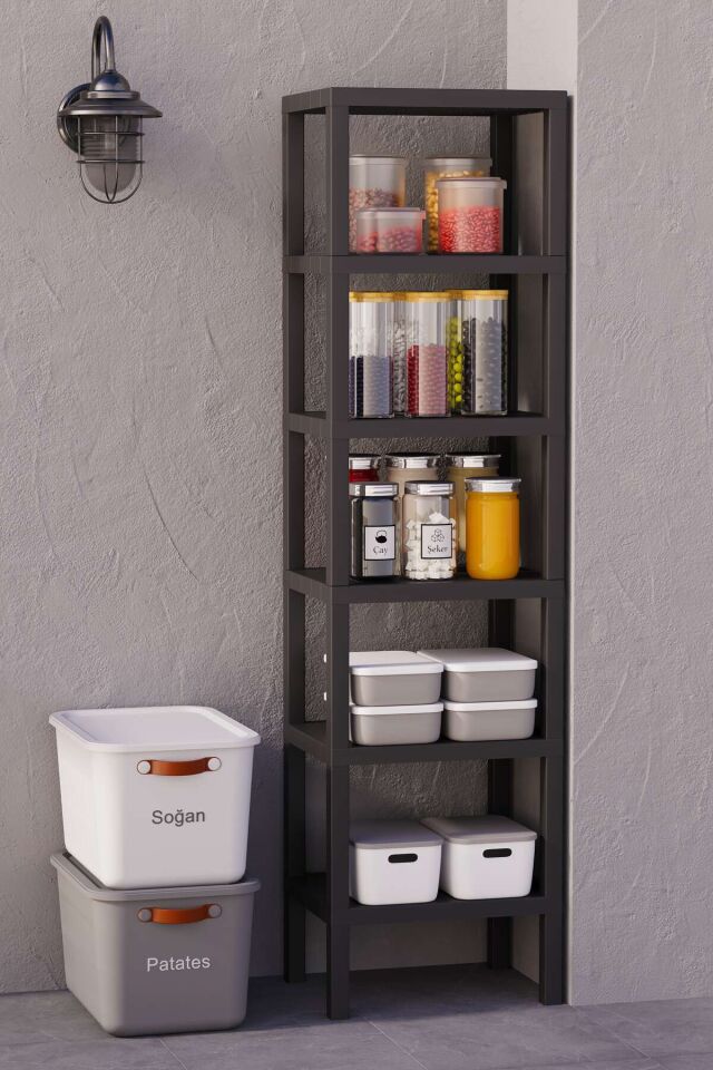 Ombeg Vesken Dekoratif 6 Bölmeli Plastik Çok Amaçlı Banyo Düzenleyici Saksılık Kitaplık Siyah