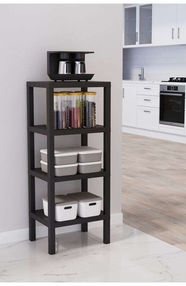 Ombeg Dekoratif 4 Katlı ( Düz ) Çok Amaçlı Banyo Düzenleyici Saksılık Kitaplık Siyah