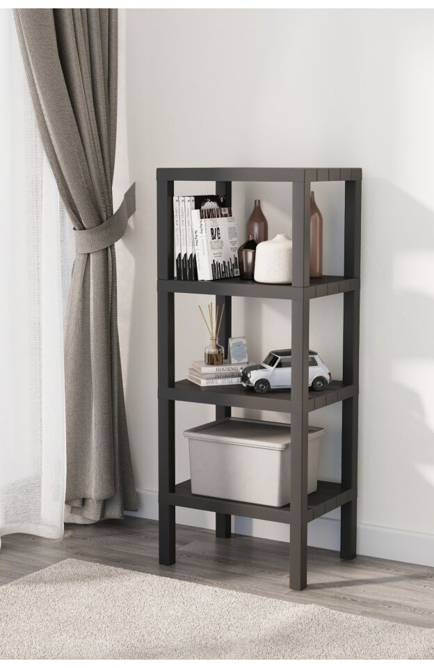 Ombeg Dekoratif 4 Katlı ( Düz ) Çok Amaçlı Banyo Düzenleyici Saksılık Kitaplık Siyah