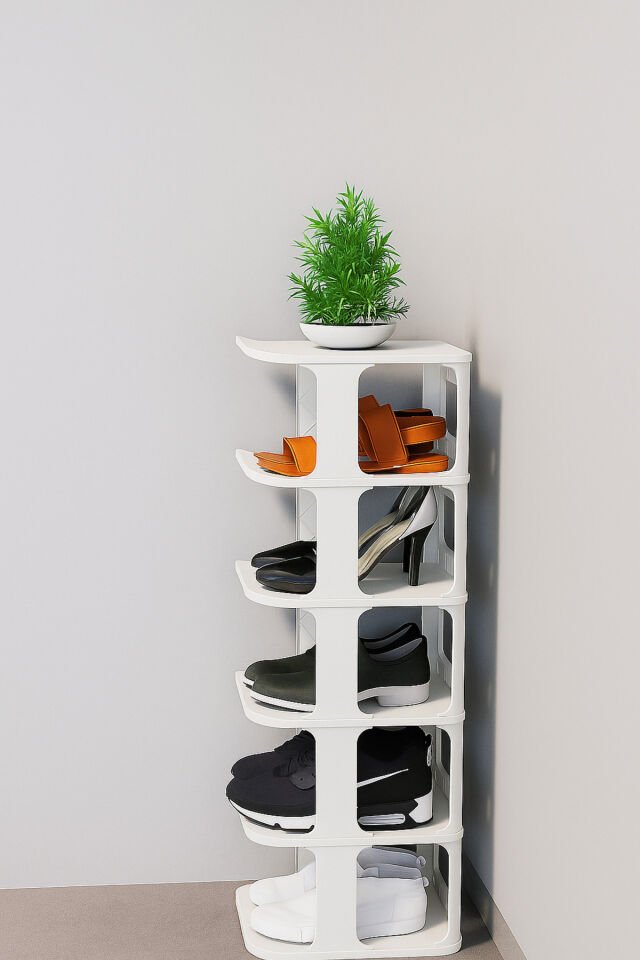 Lüks Ayakkabılık Düzenleyici Organizer Portatif 5 Katlı Çok Katmanlı Ayakkabı Rafı Beyaz