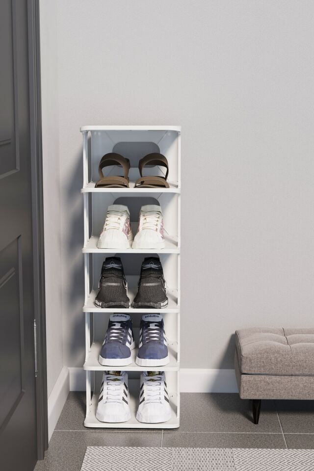 Lüx Yeni Model Modern 5 Katlı Ayakkabılık Beyaz Renk Portatif Ayakkabı Standı 5 Katlı