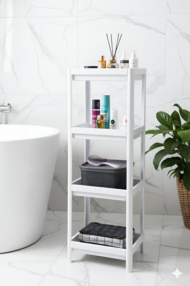 4 Katlı Banyo Rafı Mutfak Rafı Banyo Düzenleyici Şampuan Havluluk Deterjanlık Dolap Organizer Beyaz