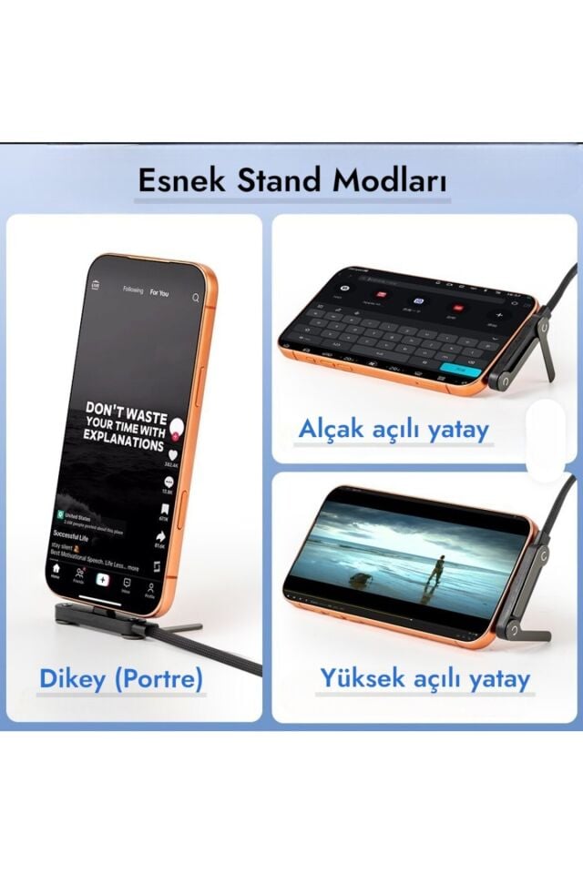 1 Adet 240W Ultra Hızlı Type-C Şarj Data Kablosu Katlanabilir Standlı Ergonomik Tasarım 1.5M Örgülü 1 Adet 240W Şarj Kablosu