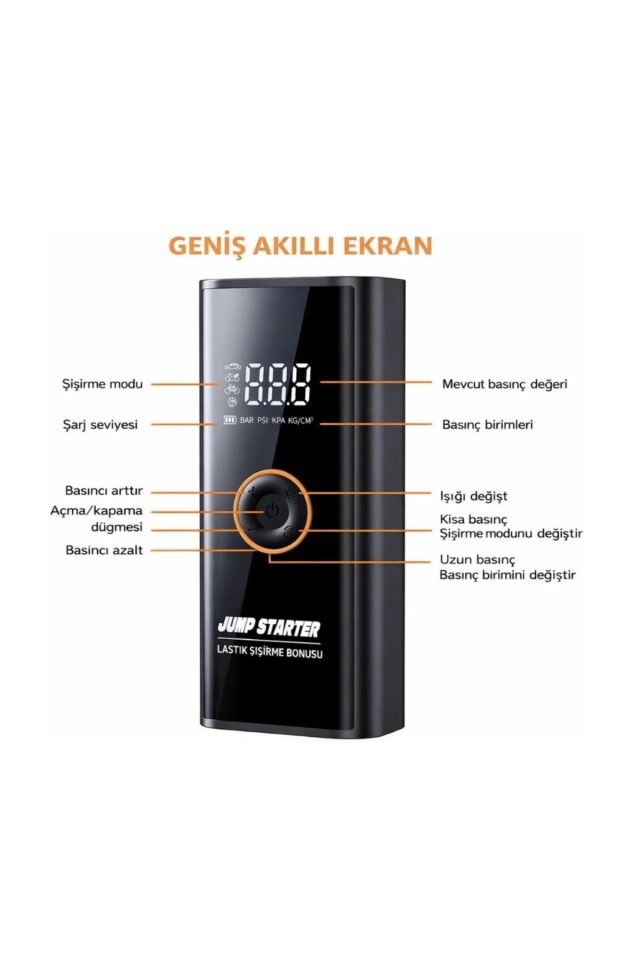 Jump Starter & Tire Inflator Araç Akü Takviye ve Lastik Şişirme Cihazı MC6623