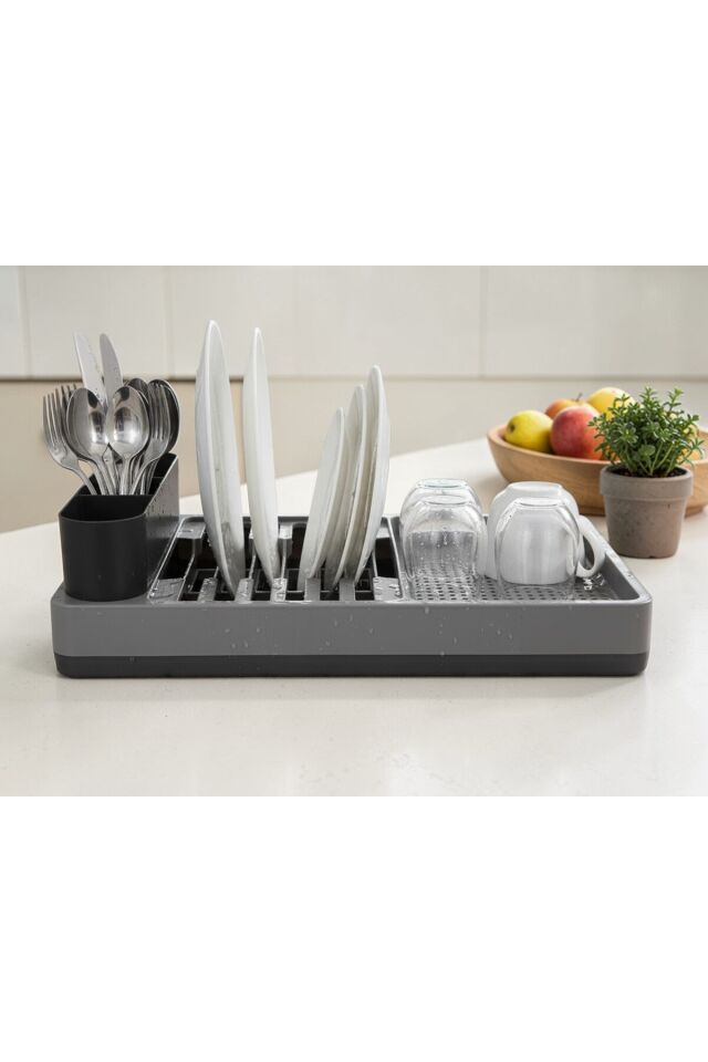 Bulaşık Kurutma Sepeti ve Düzenleyici, Su Tahliyeli Bölme, Modern Ve Pratik Kirli Beyaz