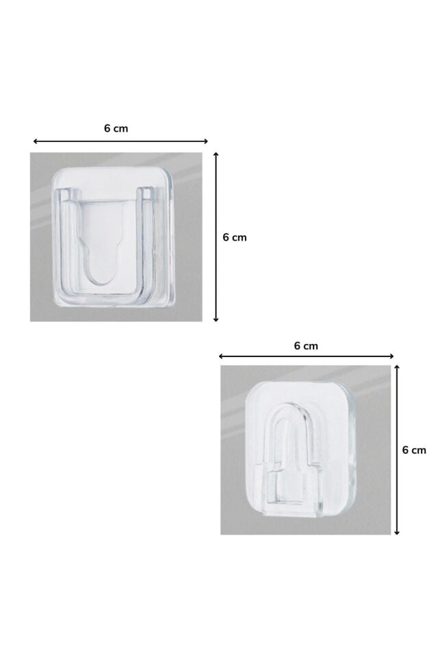 Eşya Sabitleme Askısı 10 Çift Şeffaf Çift Taraflı Yapışkanlı Geçmeli Klips