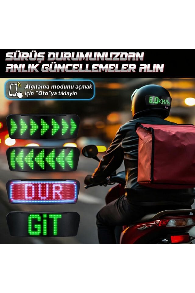 Motosiklet /Bisiklet /Kayak Kask Arkası Bluetooth Uygulamalı LED Panel Ekran Programlanabilir