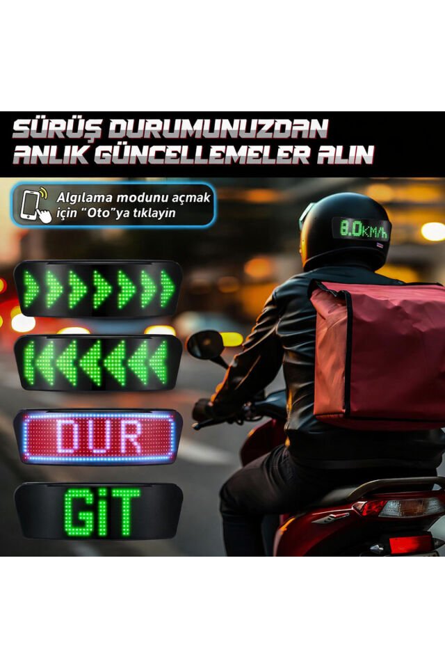 Motosiklet /Bisiklet /Kayak Kask Arkası Bluetooth Uygulamalı LED Panel Ekran Programlanabilir