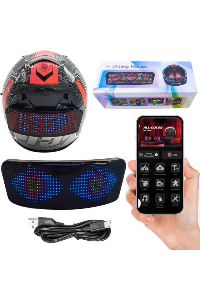 Motosiklet /Bisiklet /Kayak Kask Arkası Bluetooth Uygulamalı LED Panel Ekran Programlanabilir