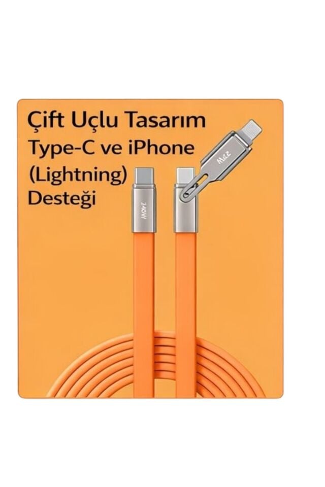 240W 2’si 1 Arada Type-C Hızlı Şarj Kablosu – Type-C & Lightning Uyumlu PD Hızlı Şarj Data Kablosu Type-C & Lightning Uyumlu